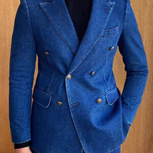 Double-Breasted 3-Pocket Lapel Casual Denim Blazer