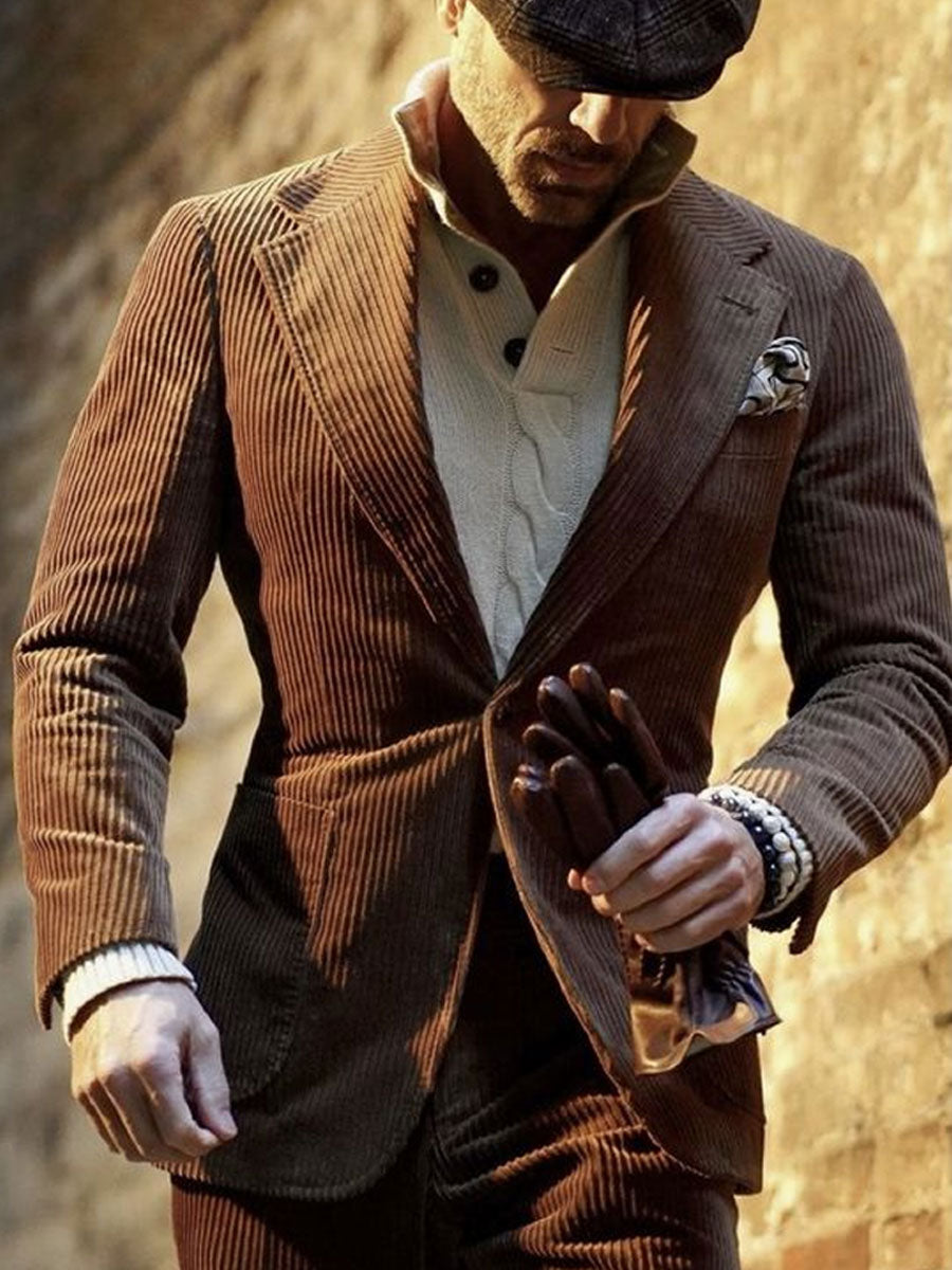 Retro Solid Color Corduroy Casual Blazer - Image 3