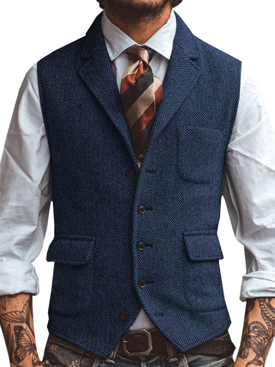 3-Pocket Lapel Herringbone Casual Vest - Image 4