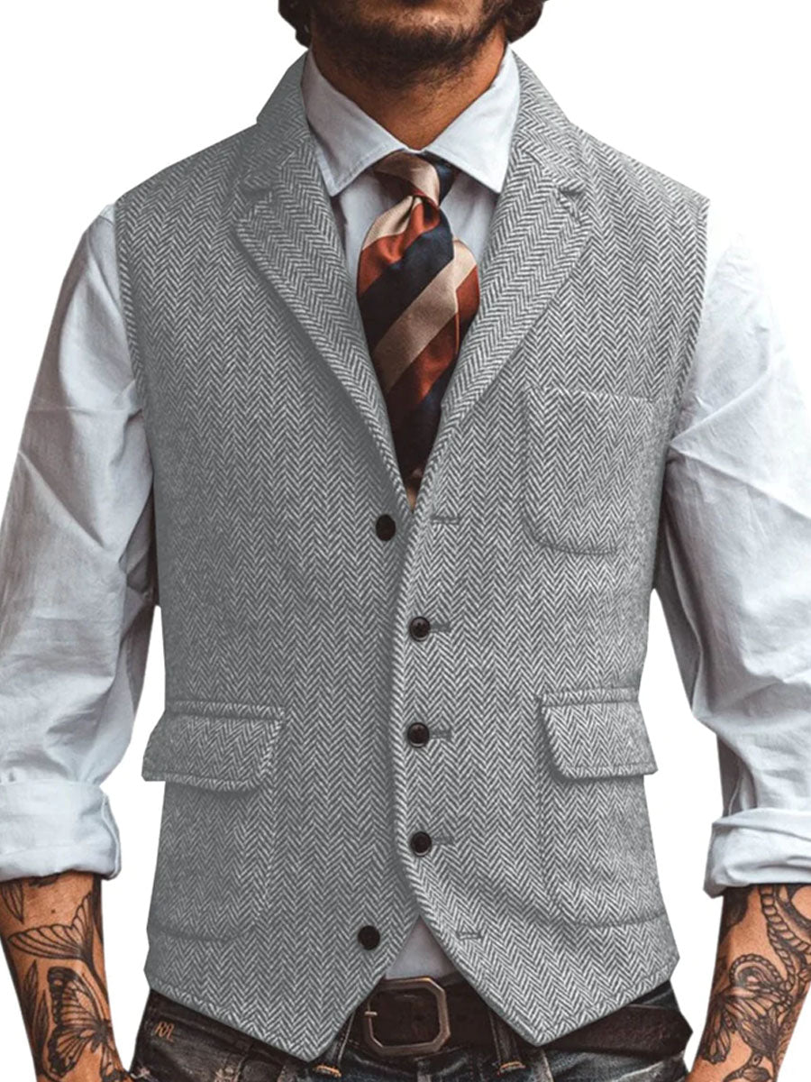 3-Pocket Lapel Herringbone Casual Vest - Image 5