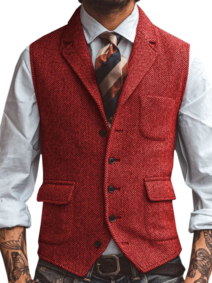 3-Pocket Lapel Herringbone Casual Vest - Image 6