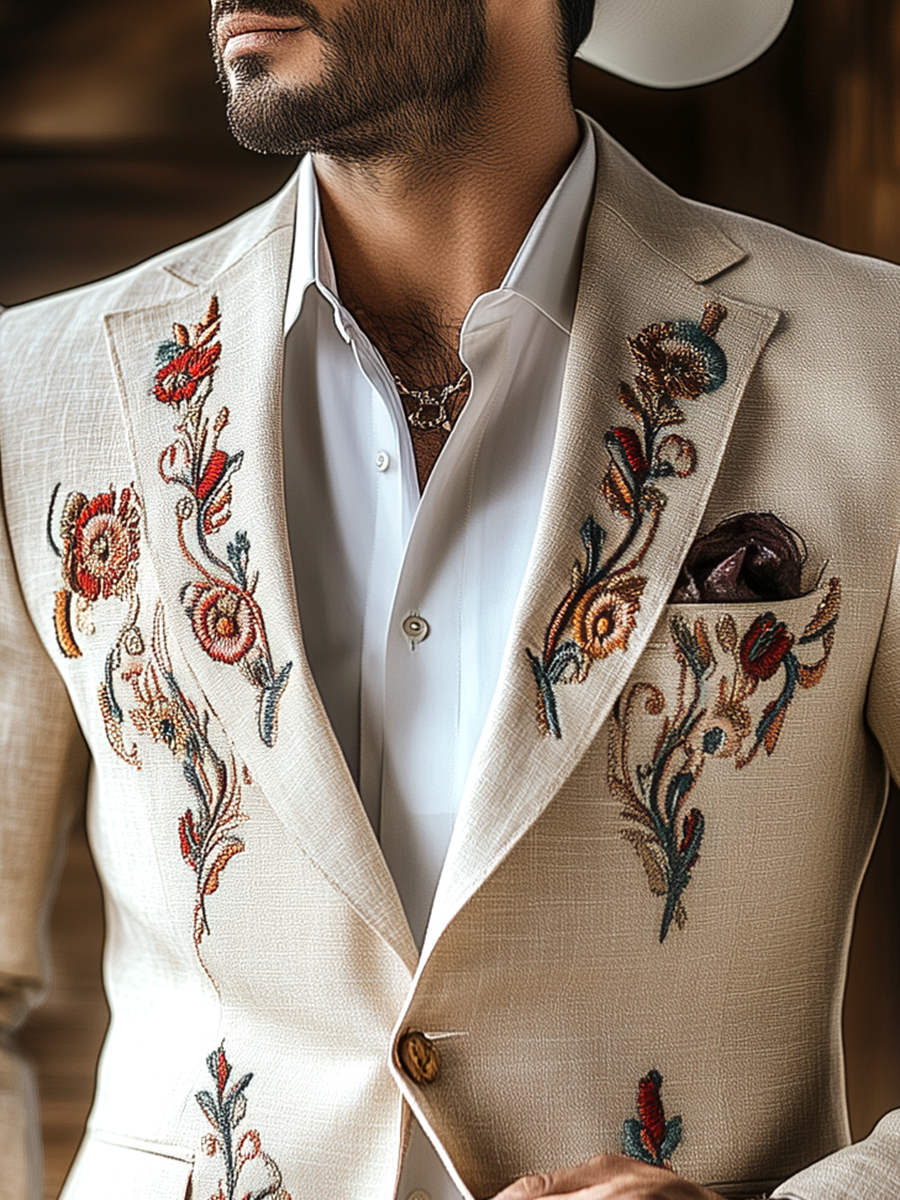 Vintage Western Style Embroidered Cotton and Linen Blazer - Image 5