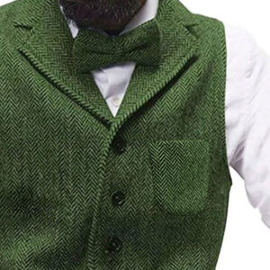 Men's Tweed Single Breasted Herringbone Pocket Suit Vest
