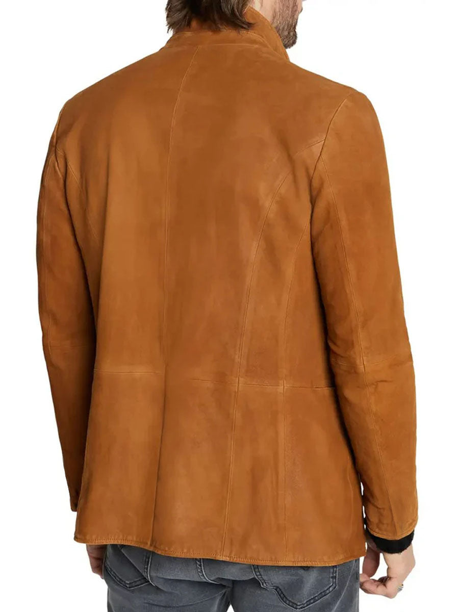 Men's Vintage Suede Stand Collar Pocket Casual Blazer - Image 2