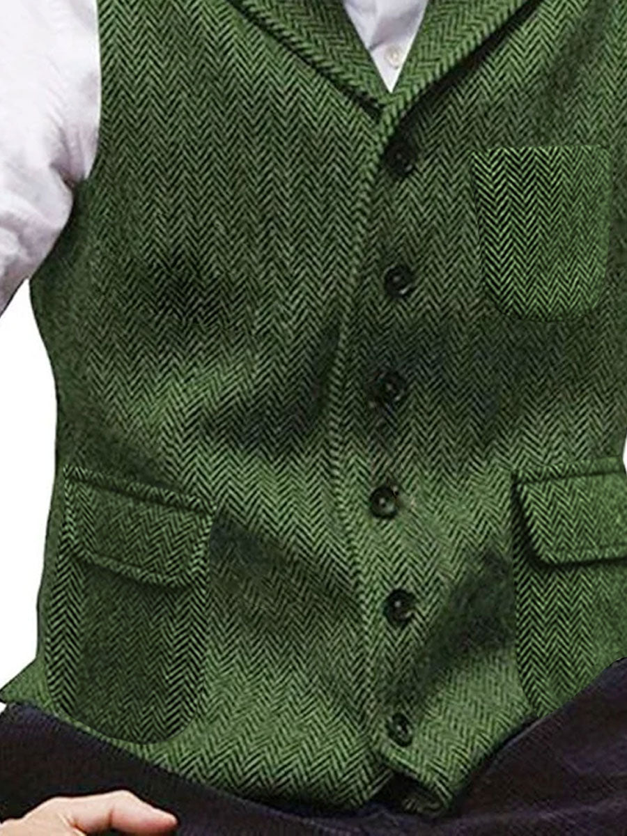 Men's Tweed Single Breasted Herringbone Pocket Suit Vest - Image 2