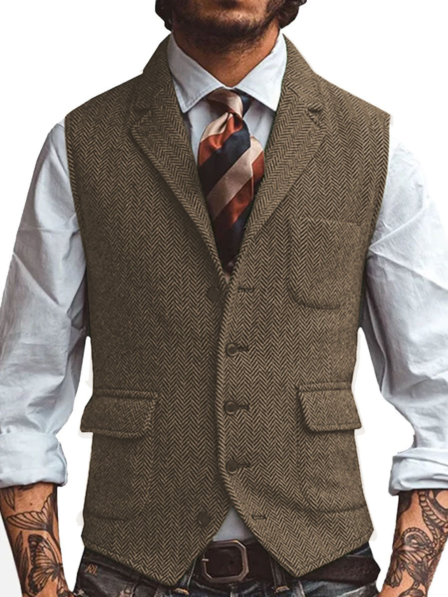 3-Pocket Lapel Herringbone Casual Vest - Image 2