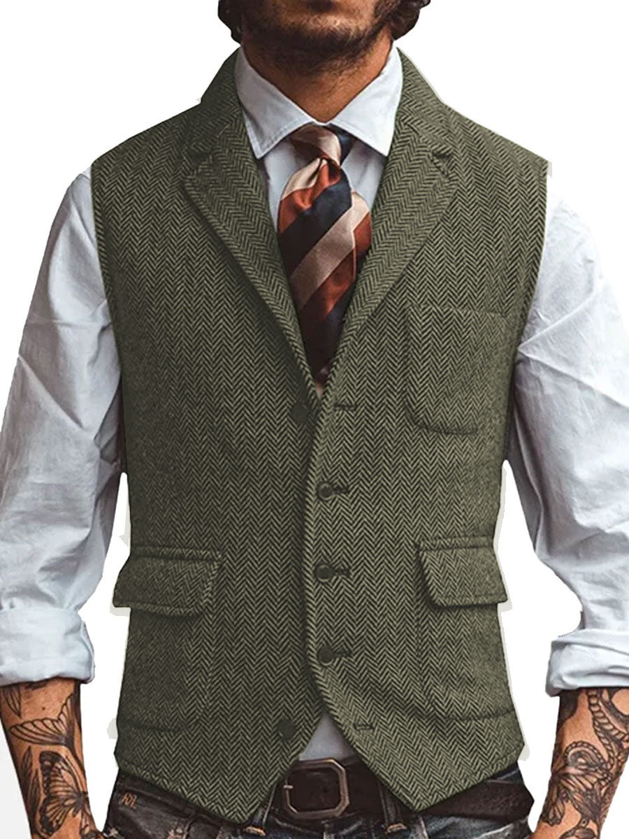 Lapel 3-Pocket Herringbone Blazer Vest - Image 3