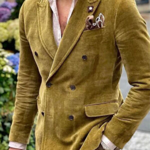 Velvet Lapel Double-Breasted 3-Pocket Vintage Blazer