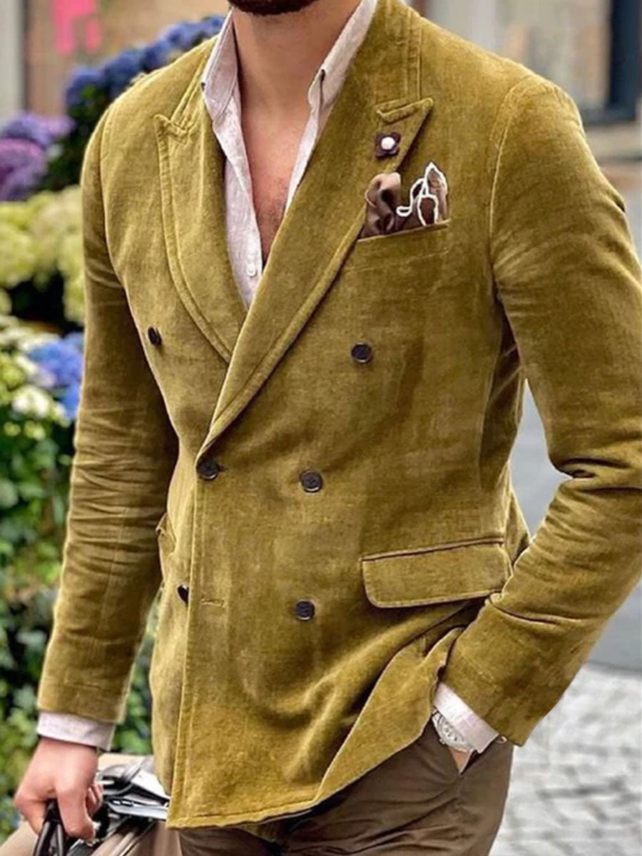 Velvet Lapel Double-Breasted 3-Pocket Vintage Blazer