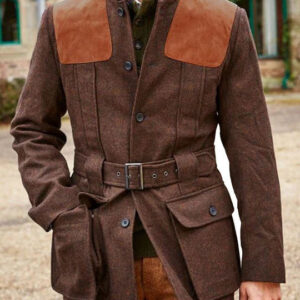 Suede Wool Patchwork Double Pocket Lace-Up Casual Jacket