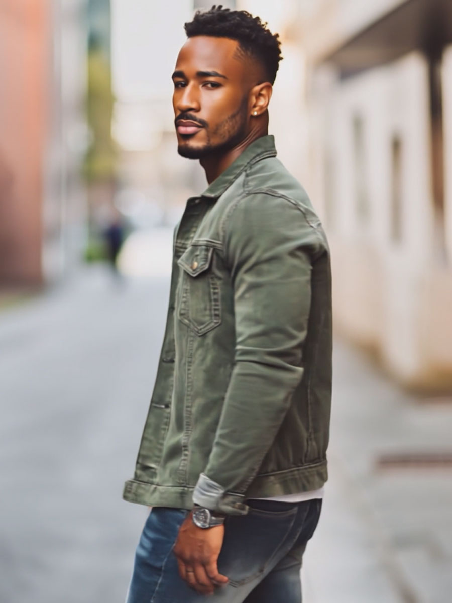 Men's Vintage Green Double Pocket Denim Jacket