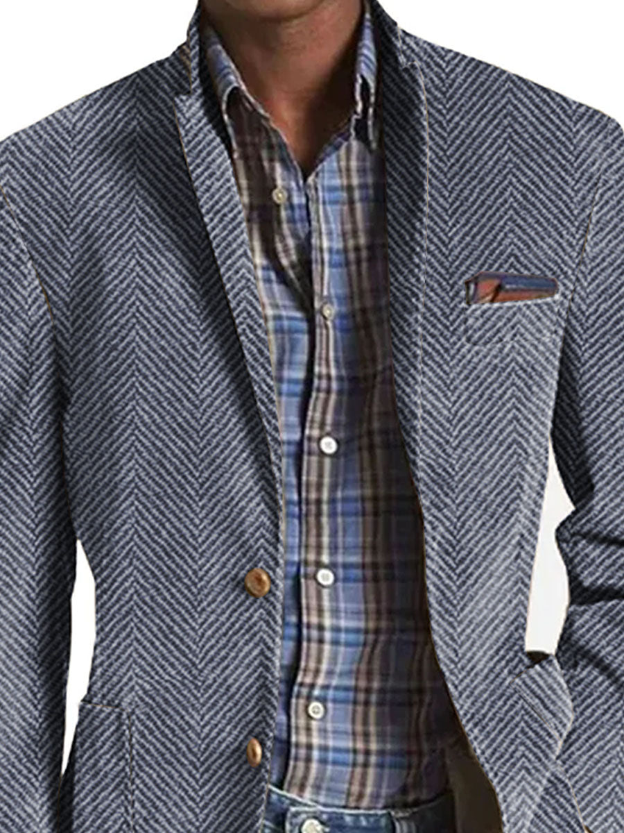 Vintage Herringbone Suede 3-Pocket Casual Blazer - Image 5