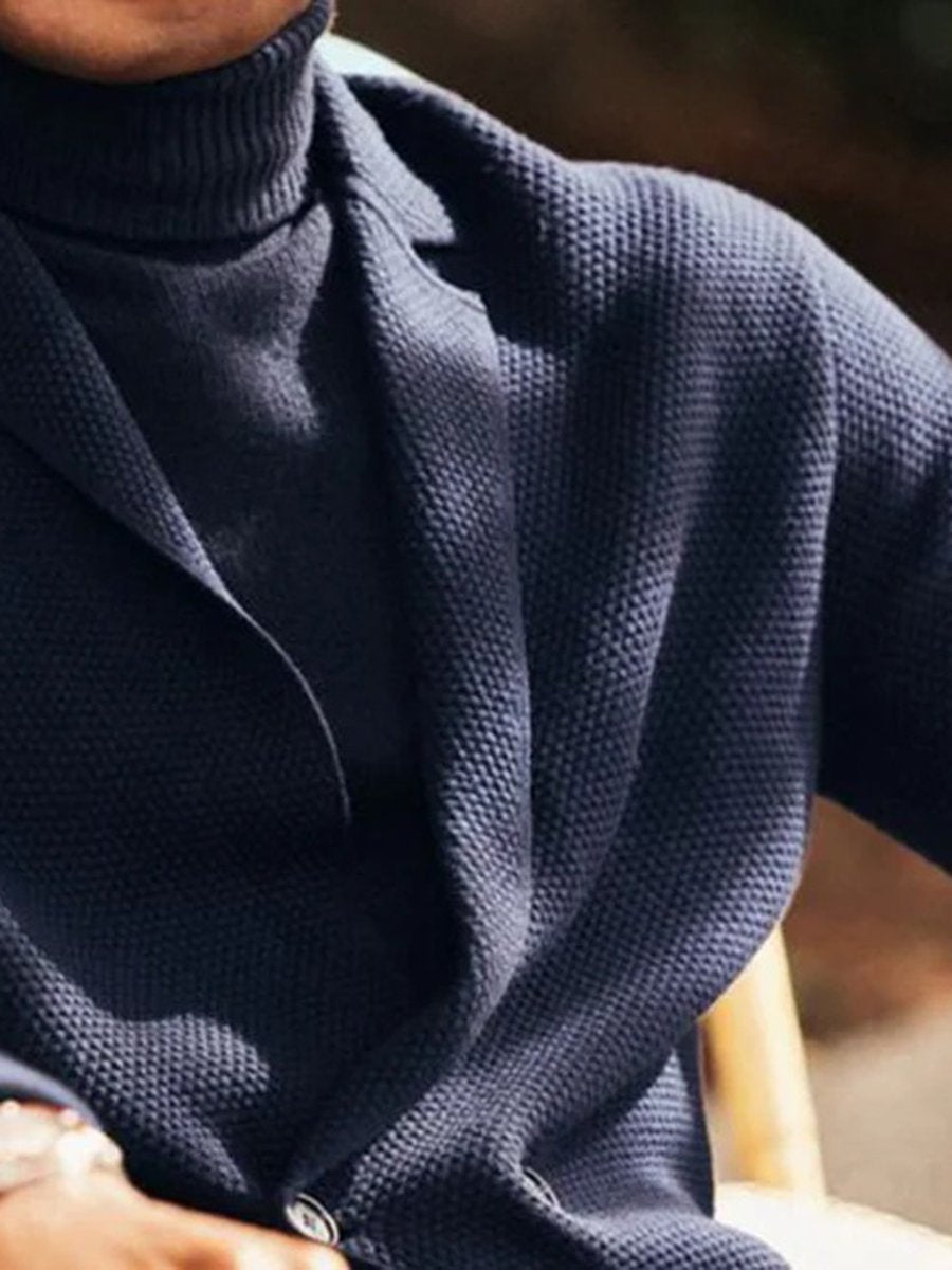 Notched Lapel Double Breasted Pockets Knitted Jacket - Image 3