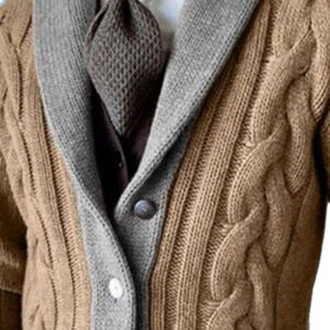 Lapel Two-Tone Casual Single-Breasted Knitted Cardigan