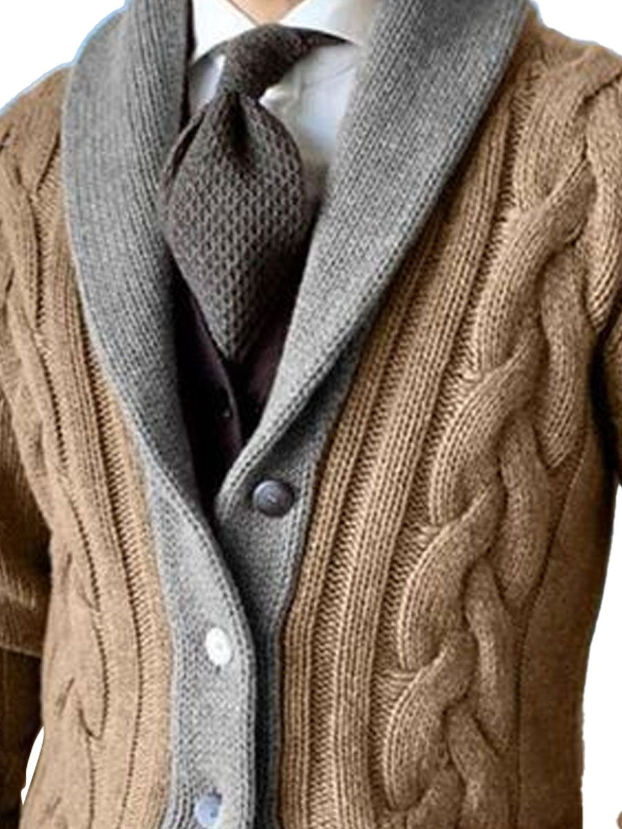 Lapel Two-Tone Casual Single-Breasted Knitted Cardigan