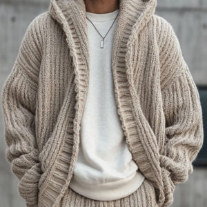 Men's Hooded Chunky Knit Cardigan