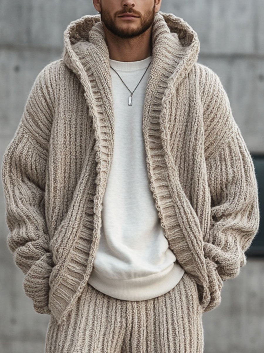 Men's Hooded Chunky Knit Cardigan