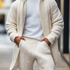 Casual Loose Solid Hooded Knit Cardigan