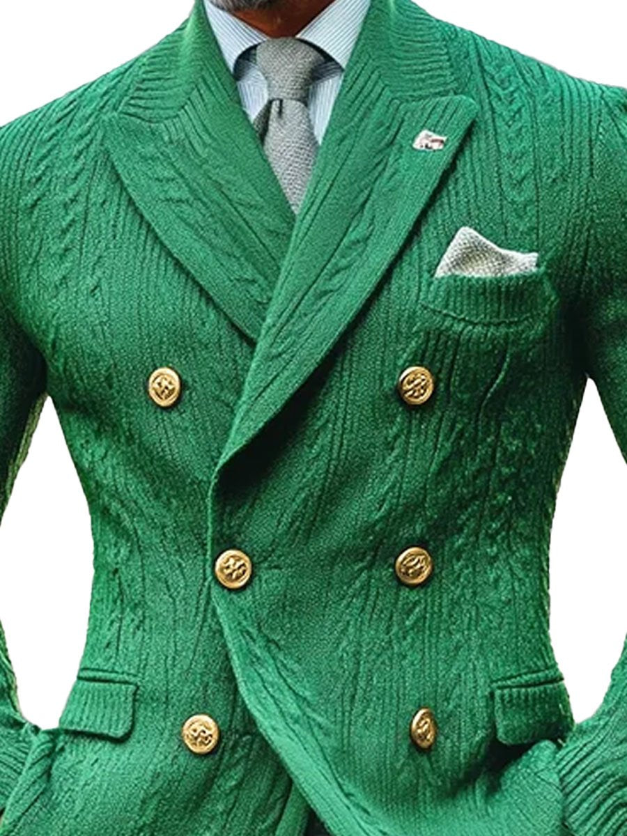 Men's Double Breasted Lapel Cable Knit Cardigan Blazer - Image 2