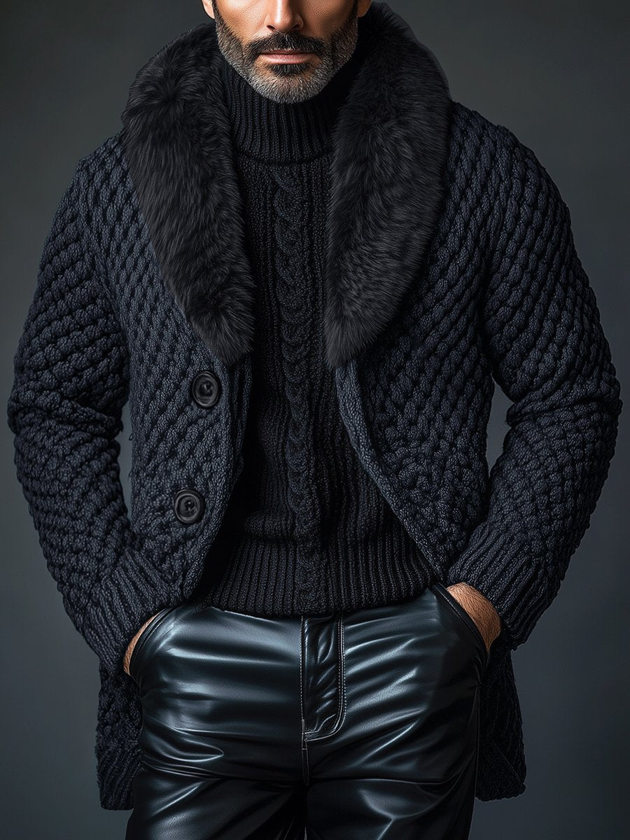 Vintage Faux Fur Collar Single-breasted Knitted Cardigan