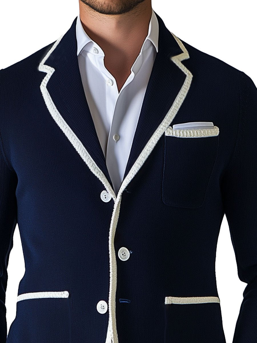 Men's Lapel Contrast Color Single Breasted Pocket Knit Cardigan - Image 2
