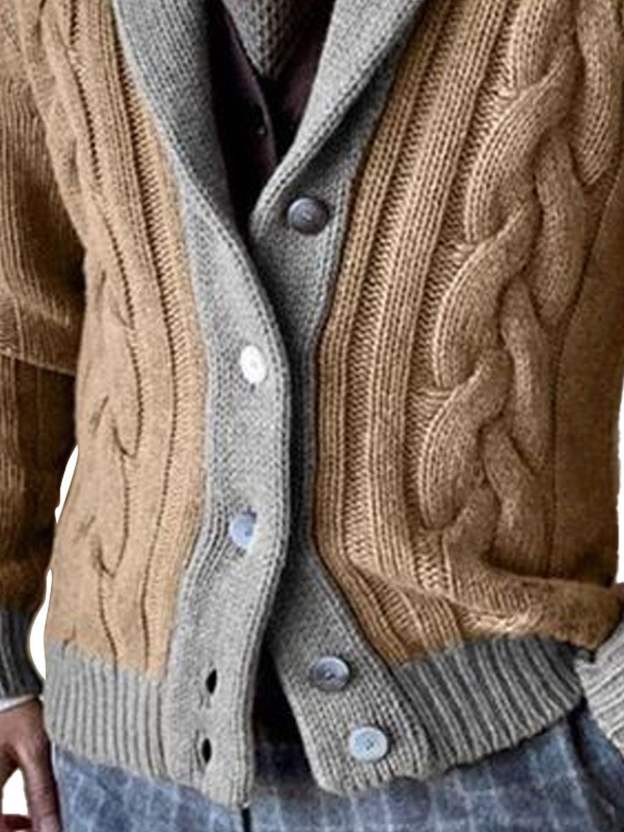 Lapel Two-Tone Casual Single-Breasted Knitted Cardigan - Image 2