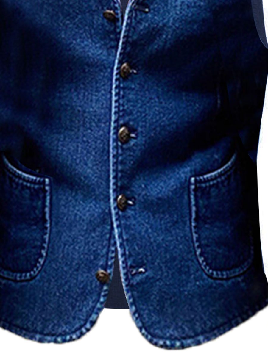 Men's Pocket Retro Solid Color Denim Suit Vest - Image 2