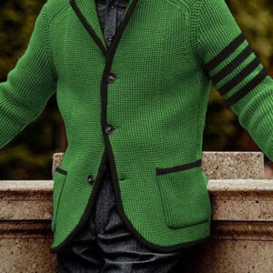 Contrast Lapel Single-Breasted Double-Pocket Casual Knitted Cardigan