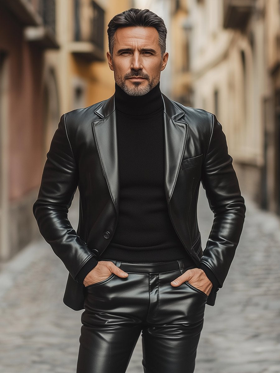 Casual Fashion Lapel 3 Pocket Leather Jacket - Image 2