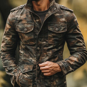 Men's Vintage Camouflage Print Multi-Pocket Zipper Casual Jacket