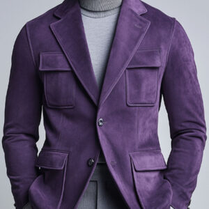 Men's Lapel Multi-Pocket Purple Suede Blazer