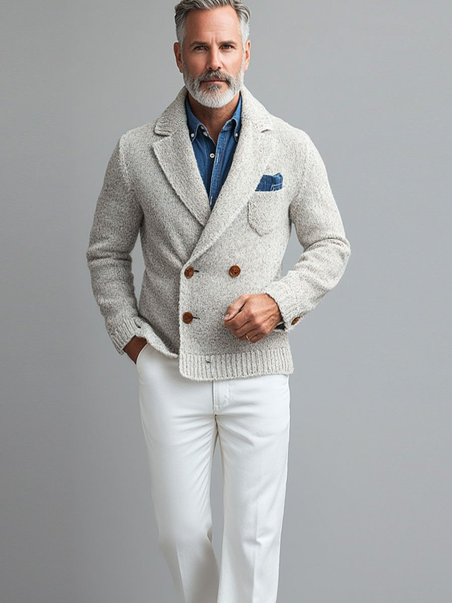 Men's Lapel Double Breasted Casual Vintage Knitted Cardigan - Image 2