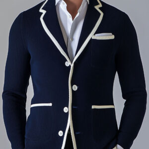 Men's Lapel Contrast Color Single Breasted Pocket Knit Cardigan