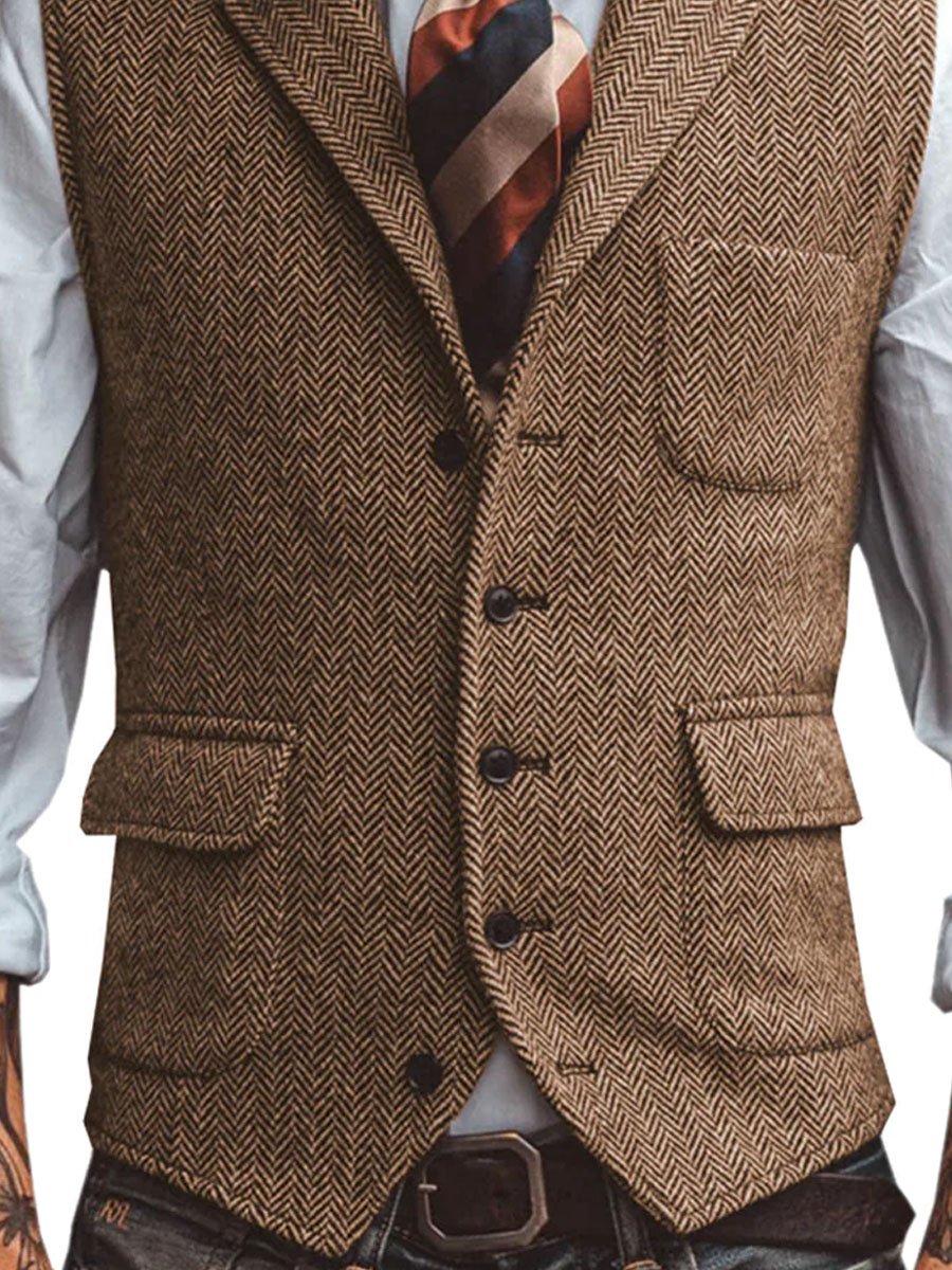 Lapel 3-Pocket Herringbone Blazer Vest - Image 2
