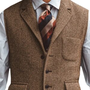 Lapel 3-Pocket Herringbone Blazer Vest