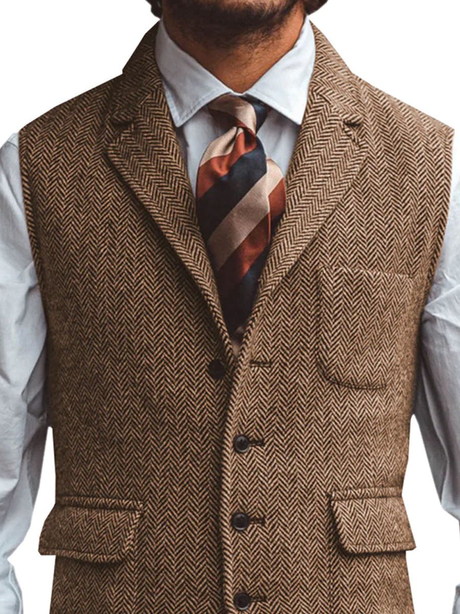Lapel 3-Pocket Herringbone Blazer Vest