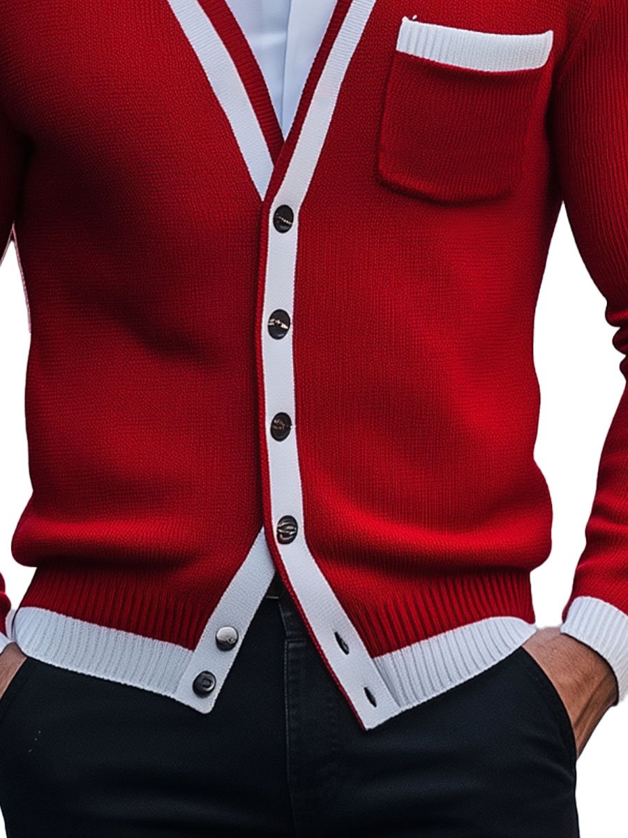 Men's Contrast Color Single Breasted Knitted Cardigan - Image 3