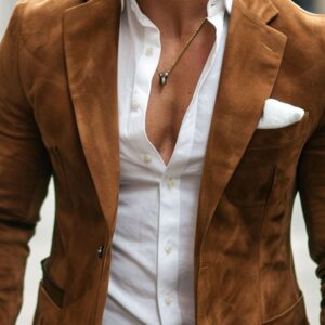 Men's Vintage Suede Three Pocket Lapel Casual Blazer