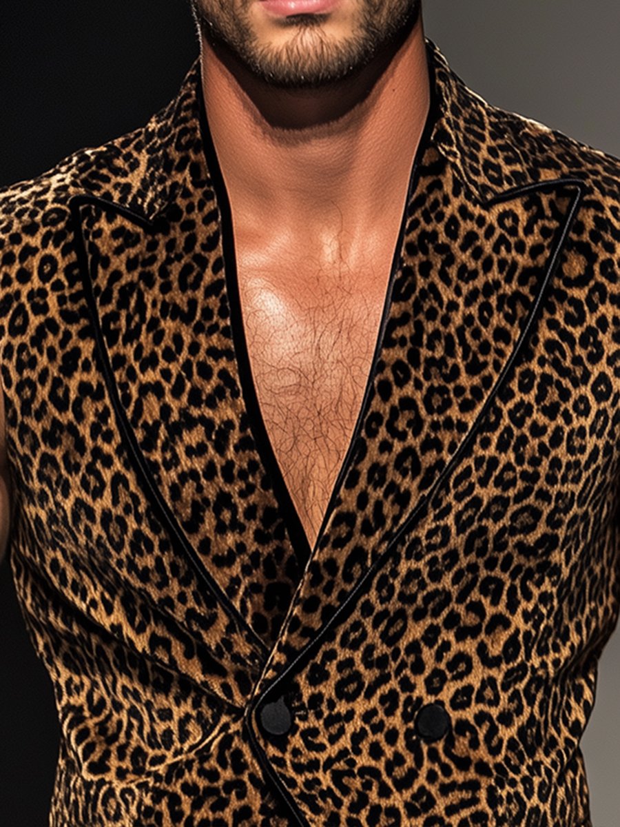 Stylish Leopard Print Lapel Velvet Vest - Image 2