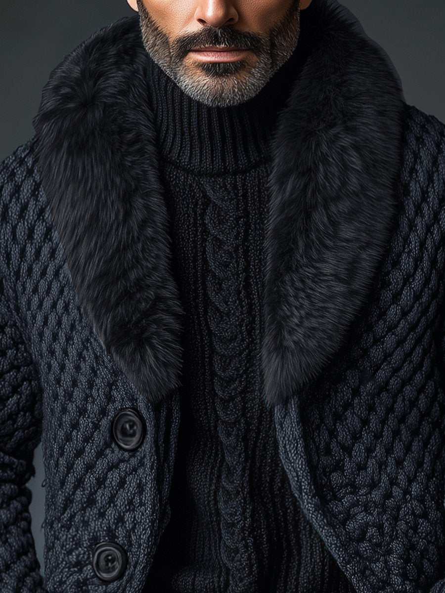 Vintage Faux Fur Collar Single-breasted Knitted Cardigan - Image 3