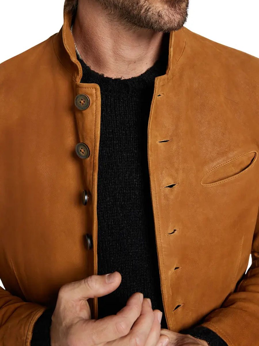 Men's Vintage Suede Stand Collar Pocket Casual Blazer - Image 3