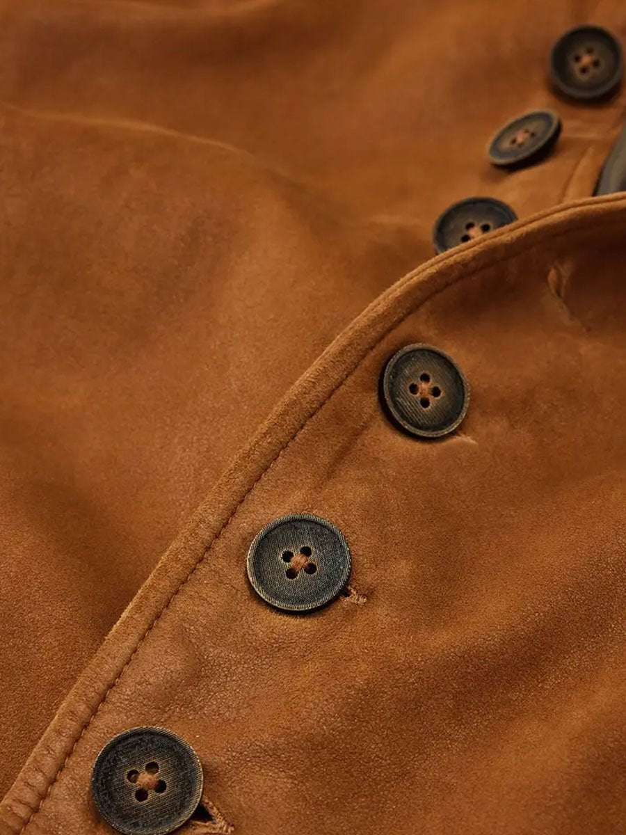 Men's Vintage Suede Stand Collar Pocket Casual Blazer - Image 4