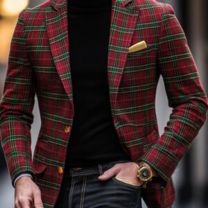 Men's Plaid Lapel Single Breasted Festive Casual Blazer