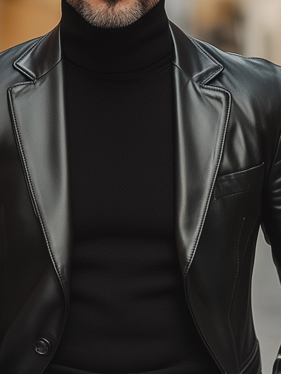 Casual Fashion Lapel 3 Pocket Leather Jacket - Image 3