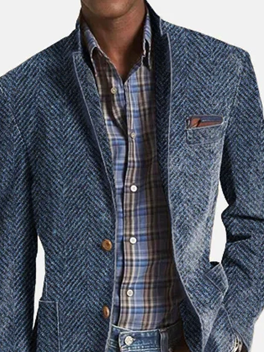 Vintage Herringbone Suede 3-Pocket Casual Blazer