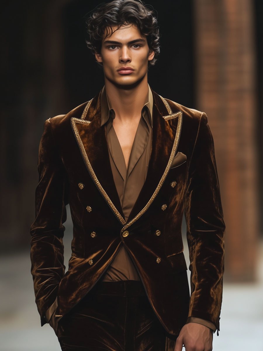 Men's Lapel Velvet British Retro Blazer - Image 2