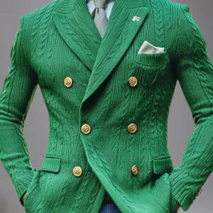 Men's Double Breasted Lapel Cable Knit Cardigan Blazer