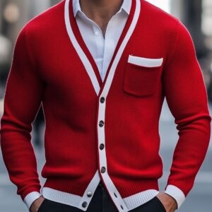 Men's Contrast Color Single Breasted Knitted Cardigan