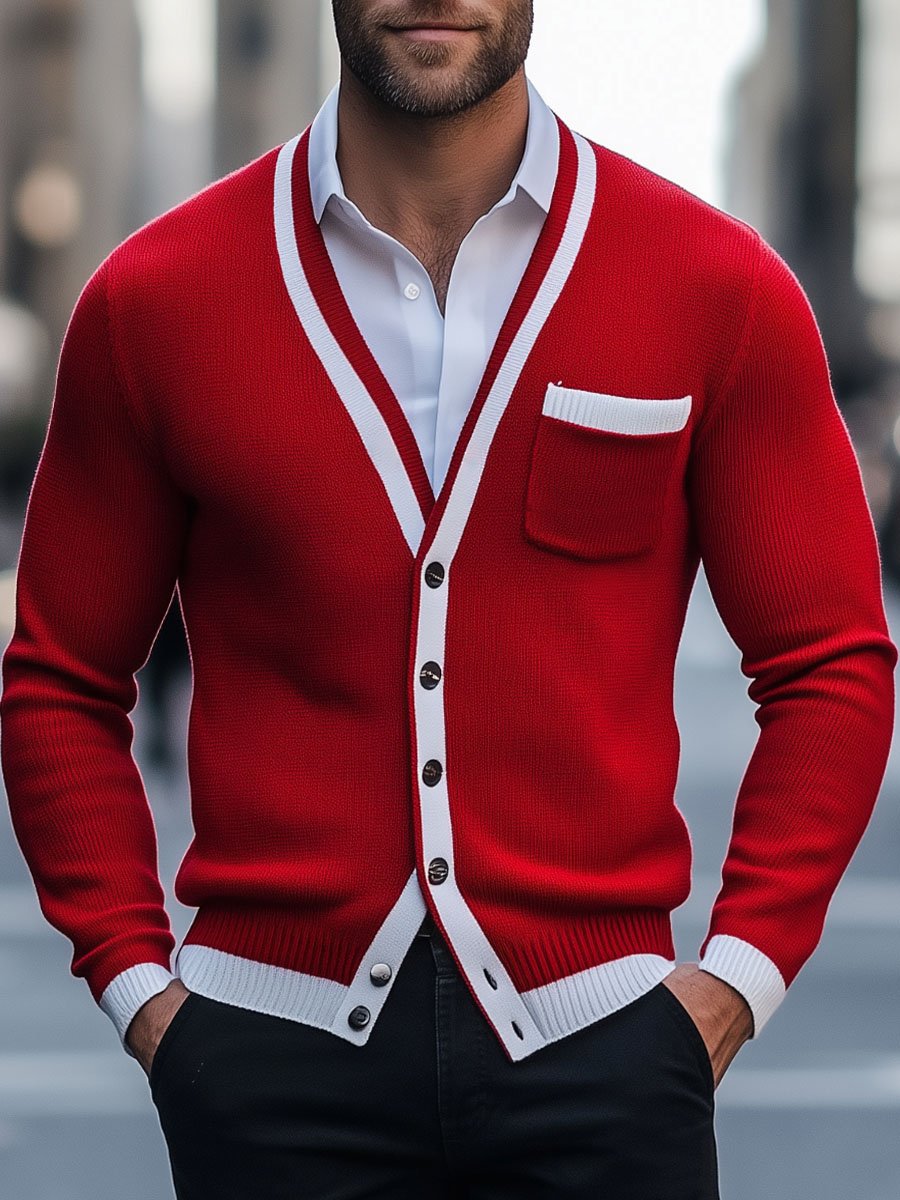 Men's Contrast Color Single Breasted Knitted Cardigan