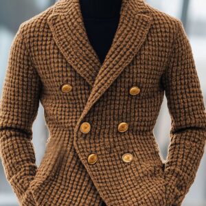 Men's Lapel Double Breasted Metal Button Vintage Knit Cardigan